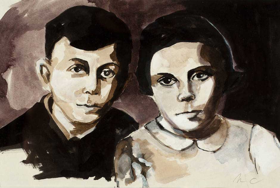 Zwei Kinderköpfe blicken traurig